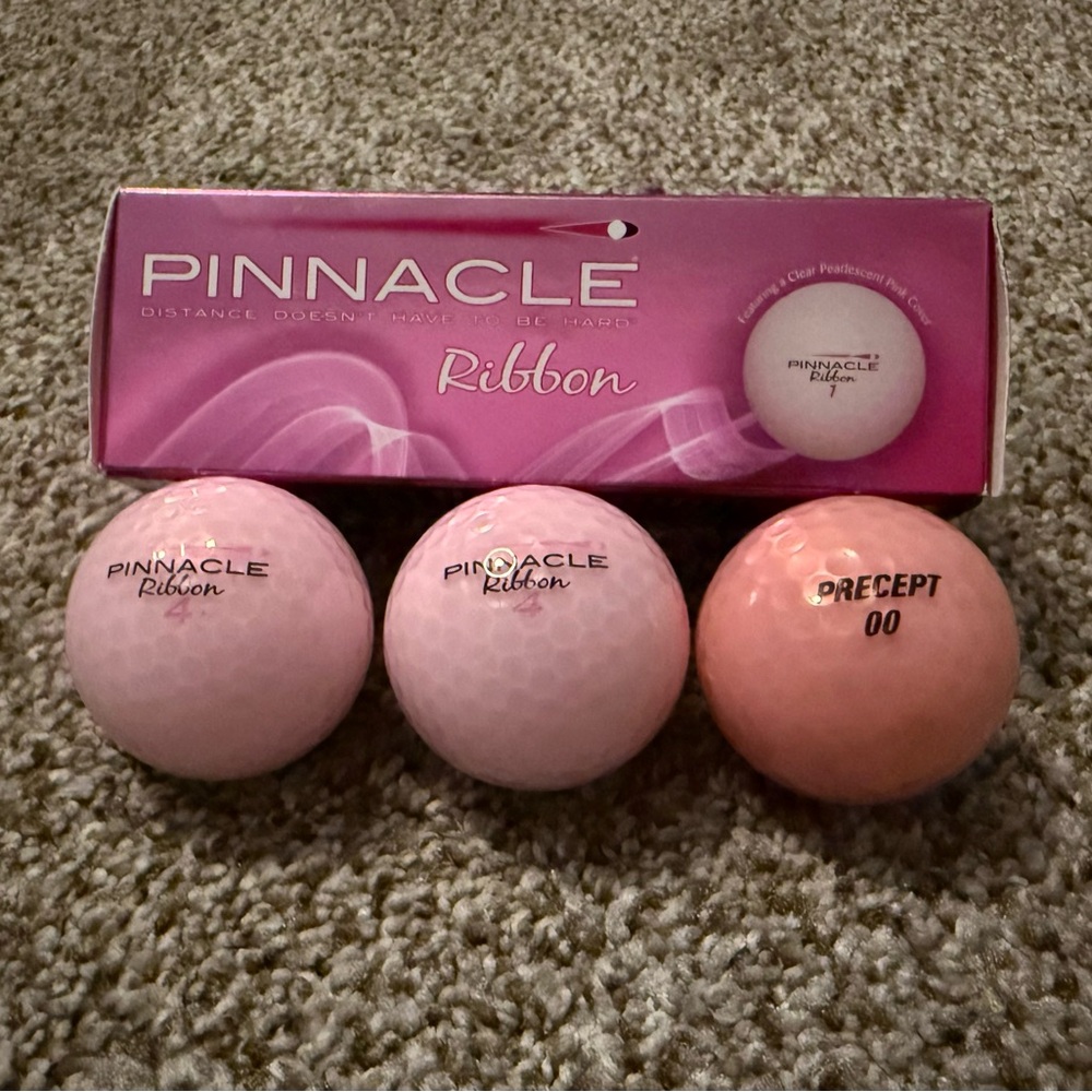 Pink Golf Balls - 2 Pink Pinnacle Ribbon/Susan G Komen; 1 Precept Lady S III